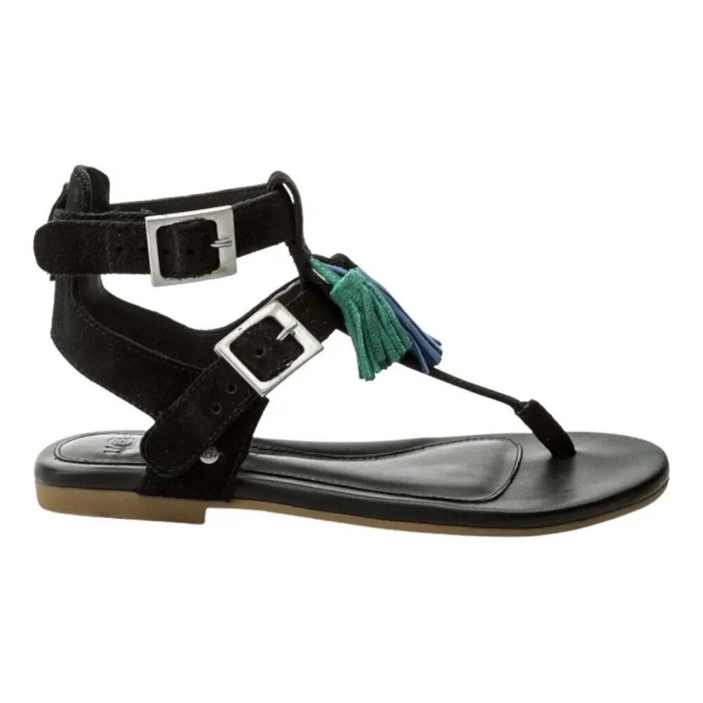 UGG Lecia Black Leather Ankle Wrap Sandal Size 9